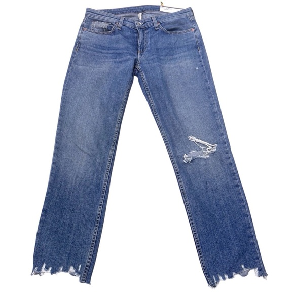 Rag & Bone Dre Low-Rise Slim Boyfriend Jeans Distressed Raw Hem Size 26 - Picture 2 of 12